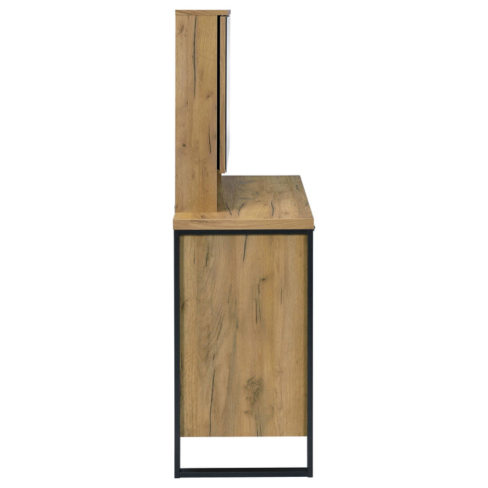 Bettin Vanity Set with Sliding Mirror and Stool Golden Oak