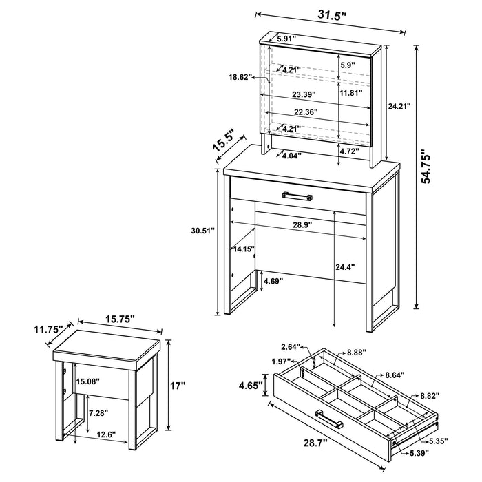 Bettin Vanity Set with Sliding Mirror and Stool Golden Oak