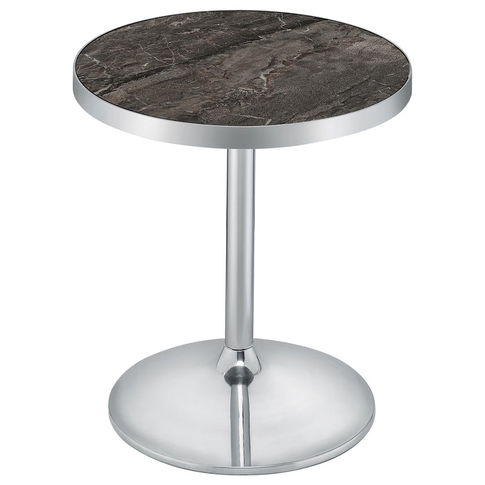 Cazen Round Faux Marble Top Pedestal Side Table Grey