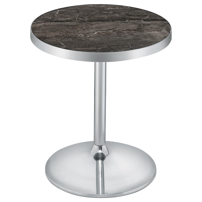 Cazen Round Faux Marble Top Pedestal Side Table Grey