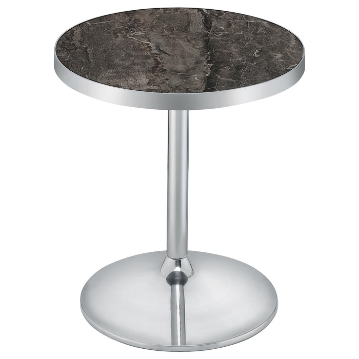 Cazen Round Faux Marble Top Pedestal Side Table Grey