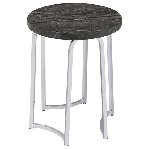 CoasterEveryday Barcelo round grey metal side table with faux marble top