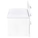 White Danbury 3-drawer makeup vanity and stool set by CoasterEveryday, featuring a high gloss finish and sleek furniture design.
