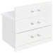 White high gloss Danbury makeup vanity with three drawers and matching stool, featuring sleek furniture design.