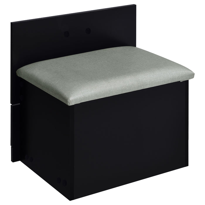 Black high gloss Danbury makeup vanity with three drawers and matching stool, CoasterEveryday furniture set.