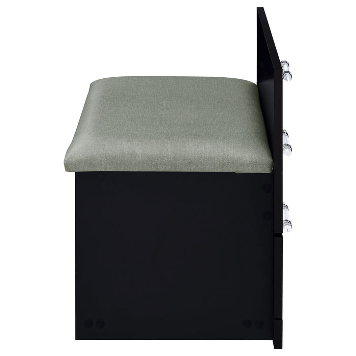 Black high gloss Danbury 3-drawer makeup vanity with matching stool, stylish furniture set by CoasterEveryday