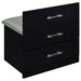 Black high gloss Danbury 3-drawer makeup vanity with matching stool, featuring a sleek furniture design by CoasterEveryday.
