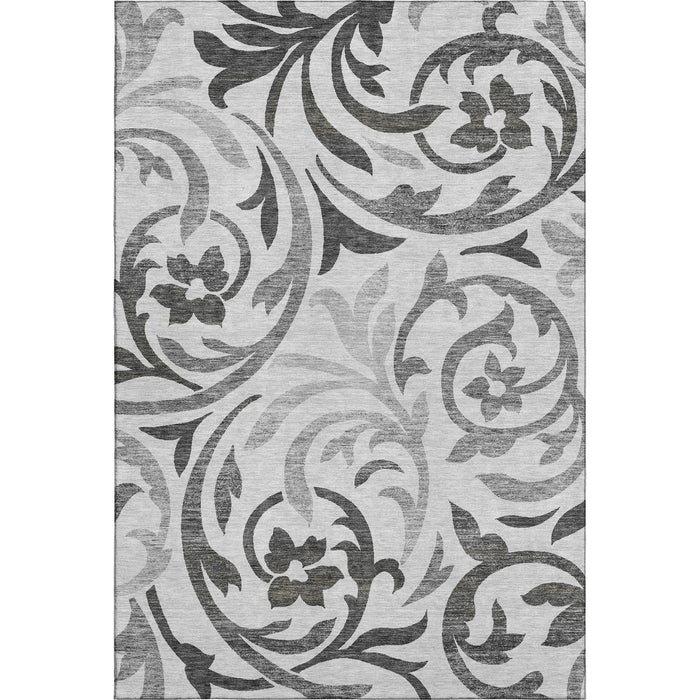 10' X 14' Floral Washable Area Rug With UV Protection - Gray