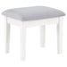 White Regina makeup vanity table set with built-in lighting, featuring a mirror, drawers, and a cushioned stool, by CoasterEveryday.