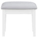 White Regina makeup vanity table set with built-in lighting and mirror, featuring a sleek, modern furniture design.
