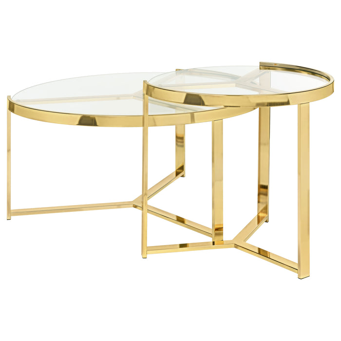 Delia 2-Piece Round Glass Top Nesting Coffee Table Gold
