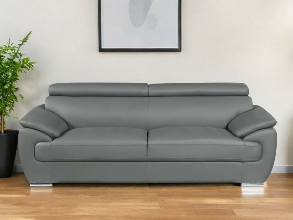 Leather Sofa - Gray / Silver