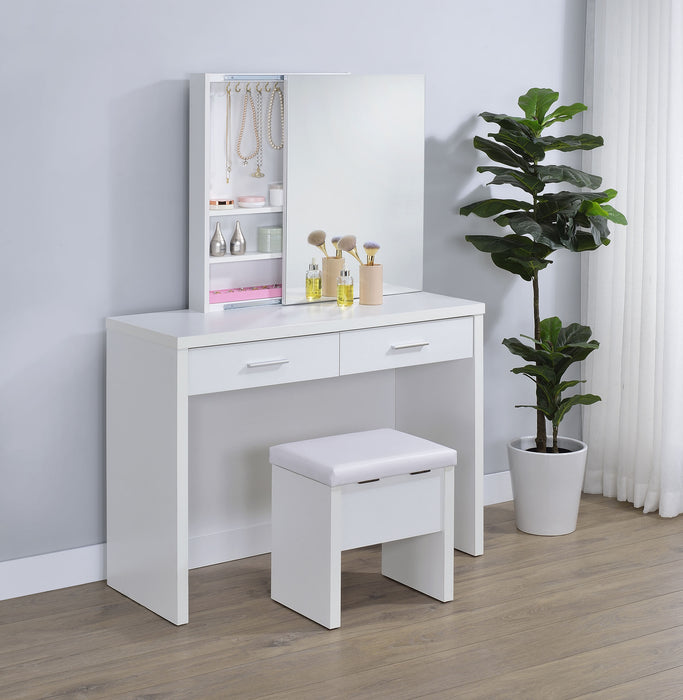 Bunbury Makeup Vanity Table Set Storage Mirror and Stool White