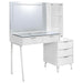 White high gloss Souza makeup vanity table with five drawers and LED mirror, modern furniture from CoasterEveryday