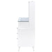 White high gloss Souza makeup vanity table with five drawers and LED mirror, modern furniture piece with sleek design.