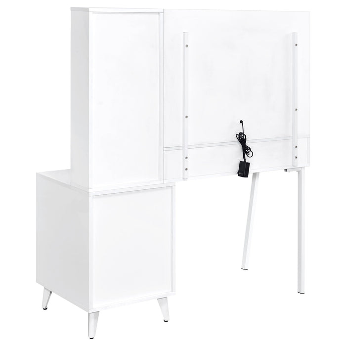 White high gloss Souza 5-drawer makeup vanity table with LED mirror, modern furniture piece with sleek design.