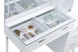 White high gloss Souza makeup vanity table with five drawers and LED mirror, designed by CoasterEveryday, shown from the front.