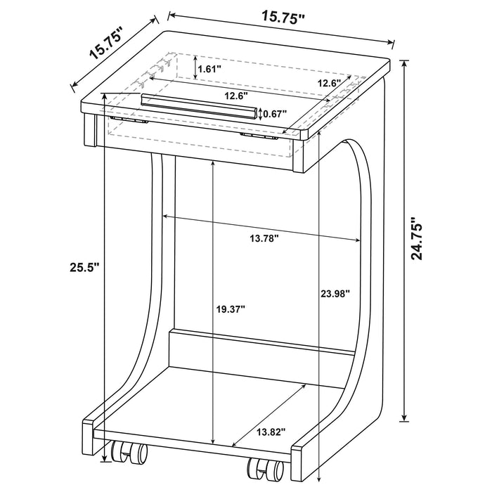 Ralston C-Shaped Lift-Top Sofa Side Table With Casters Black