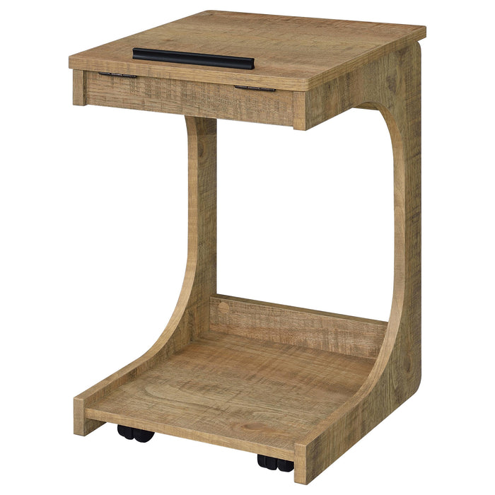 CoasterEveryday Ralston C-shaped lift-top sofa side table with casters in mango finish