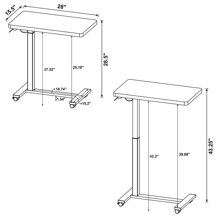 Westpark Pneumatic Adjustable C-Shape Side Table with Casters Dark Pine