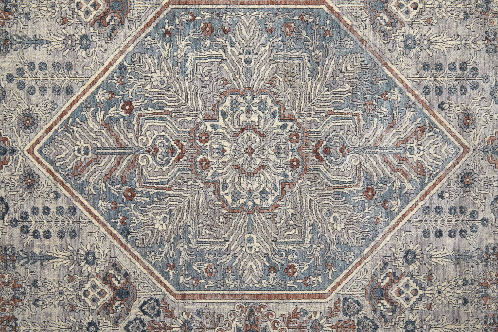 12' x 15' Floral Power Loom Stain Resistant Area Rug - Blue And Ivory