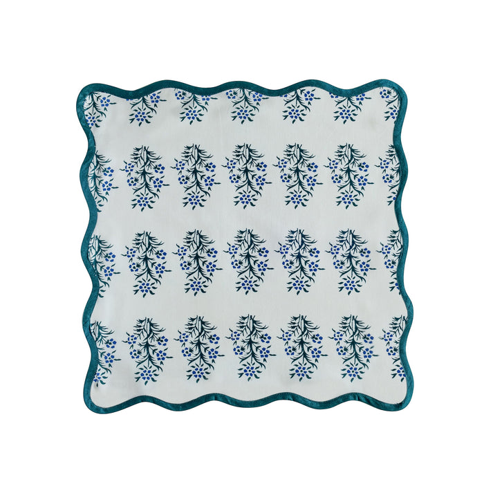 Set of four TOV Furniture Crissy cotton canvas printed napkins featuring a blue cornflower design.