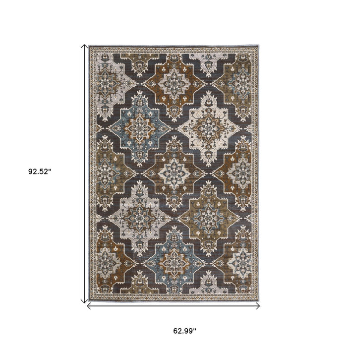 5' X 8' Medallion Area Rug - Gray And Blue