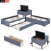 Giga L-shaped upholstered platform bed with built-in desk, trundle, and two drawers in a modern bedroom setting.