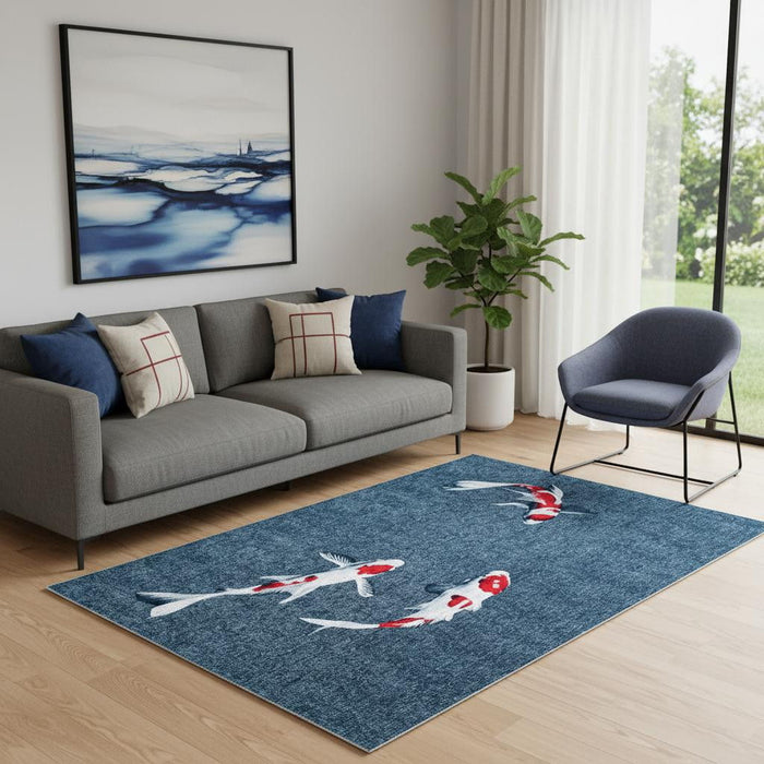 6' X 8' Abstract Washable Area Rug (552036) - Blue / White