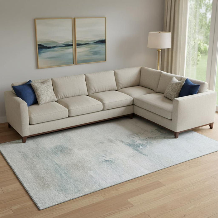 10' X 14' Abstract Washable Area Rug With UV Protection (715693) - Sky Blue / Ivory
