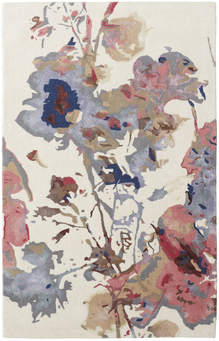 5' x 8' Wool Floral Hand Tufted Area Rug - Ivory Pink And Blue