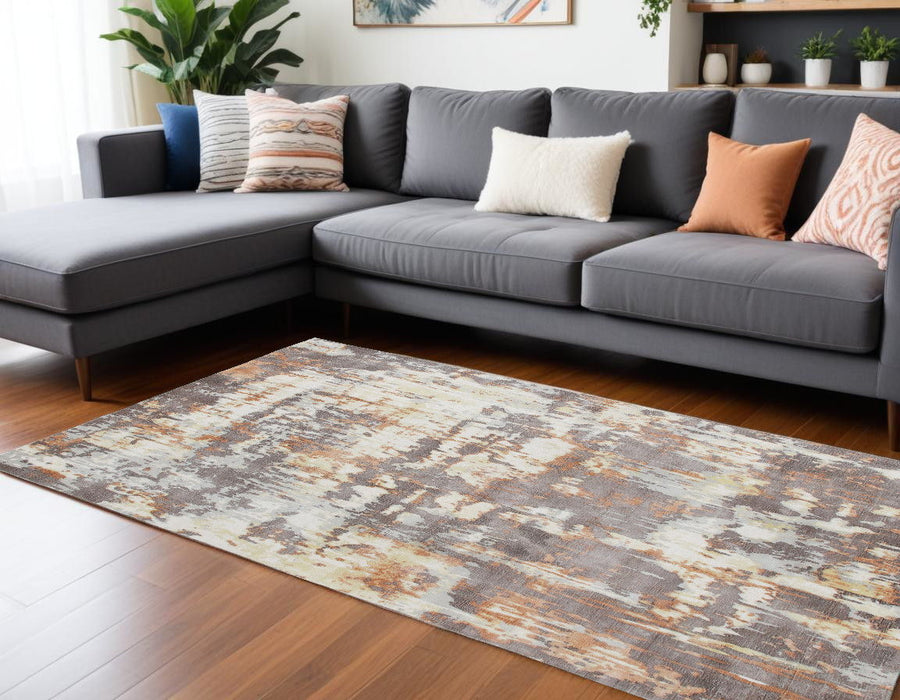 9' x 12' Abstract Wool Blend Hand Loomed Area Rug - Brown And Tan