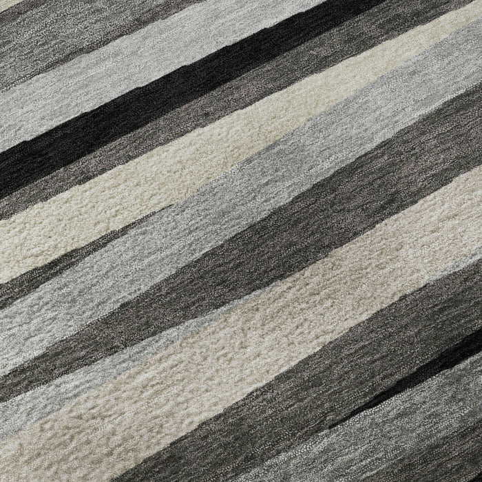 10' X 14' Striped Washable Area Rug With UV Protection (678490) - Gray / Silver / Beige