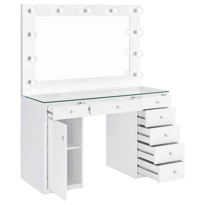 Acena white high gloss 7-drawer vanity set with lighting by CoasterEssence