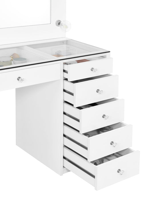 CoasterEssence Acena white high-gloss 7-drawer vanity set with mirror lighting