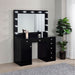Black Acena 7-drawer vanity set with built-in lighting, featuring a high gloss finish and modern furniture design.