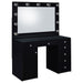 Black Acena 7-drawer vanity set with lighting, featuring high gloss finish and modern furniture design.