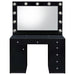 Black Acena 7-drawer vanity set with built-in lighting, featuring a high gloss finish and modern furniture design.
