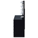 Black high gloss Acena 7-drawer vanity set with built-in lighting, featuring a sleek furniture design and modern style.