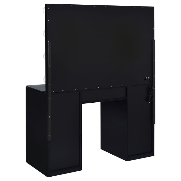 Black high gloss Acena 7-drawer vanity set with integrated lighting, modern furniture by CoasterEveryday.
