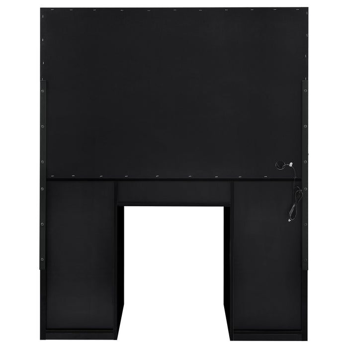 CoasterEveryday Acena 7-drawer black high gloss vanity set with built-in lighting, featuring sleek modern furniture design.