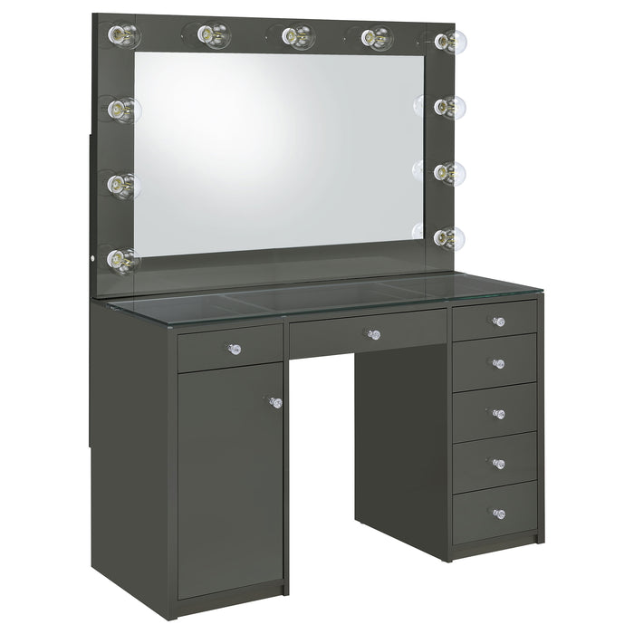 Acena 7-drawer vanity set with lighting in grey high gloss by CoasterEveryday