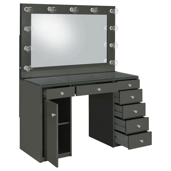 CoasterEveryday Acena grey high-gloss 7-drawer vanity set with integrated lighting