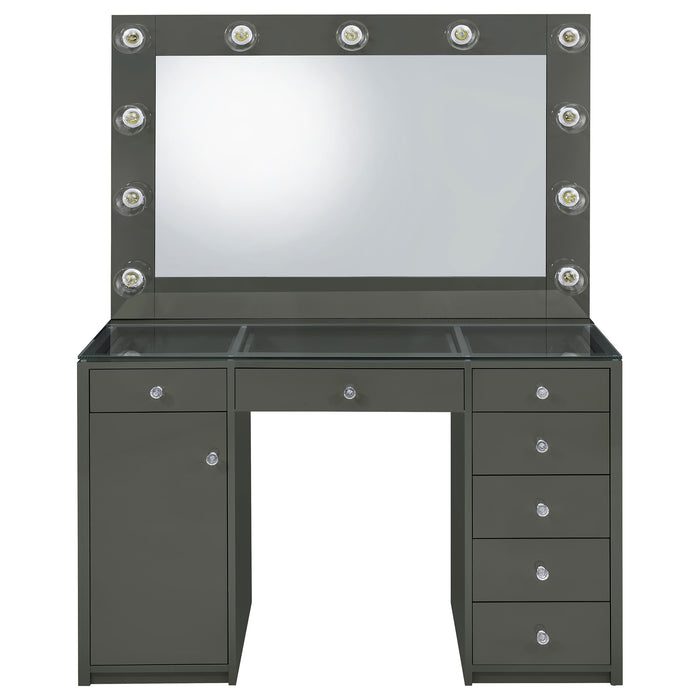 Acena 7-drawer vanity set with lighting in grey high gloss by CoasterEveryday