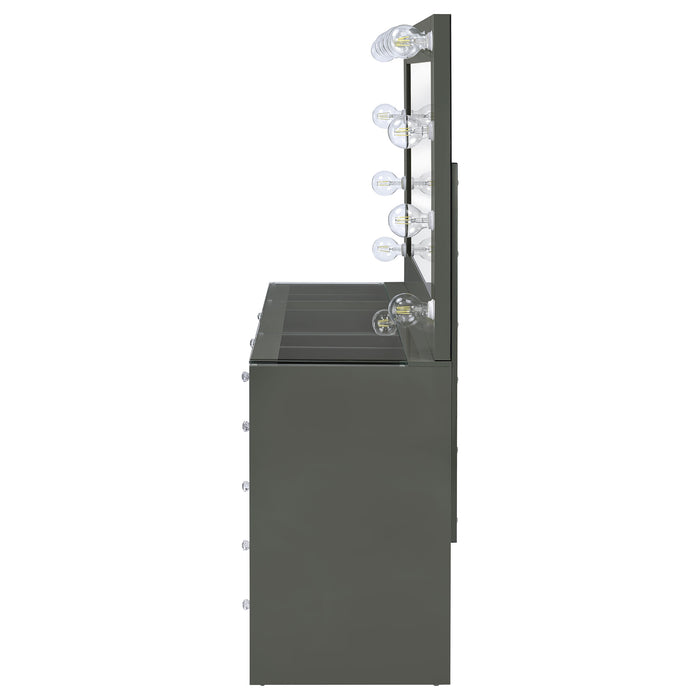 Acena grey high-gloss 7-drawer vanity set with lighting by CoasterEveryday