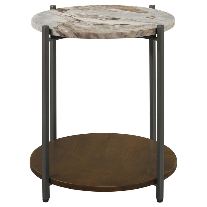 CoasterEssence Noemie round accent side table with white marble top and gunmetal base