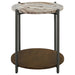 CoasterEssence Noemie round accent side table with white marble top and gunmetal base
