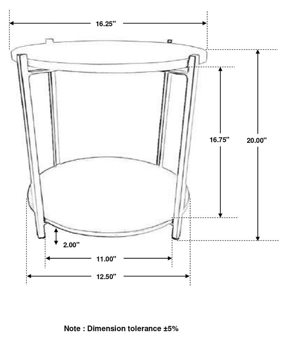 Noemie round marble top accent side table in white and gunmetal by CoasterEssence