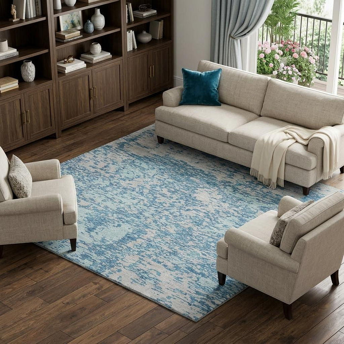 10' X 14' Abstract Washable Area Rug With UV Protection (675270) - Teal / Silver