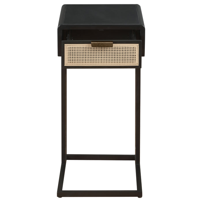 Amherst 1-drawer Radio Weave Cane Metal Side Table Black